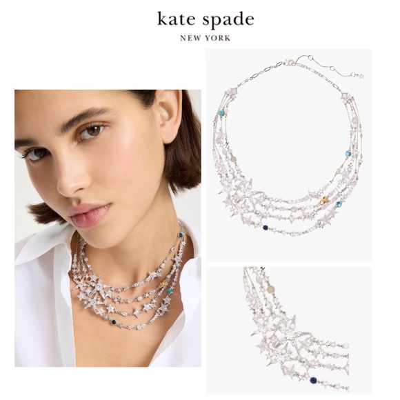 NWT Kate Spade♠️COSMOS Silver Plated Epoxy Stone/CZ Crystals Statement Necklace - Picture 3 of 16